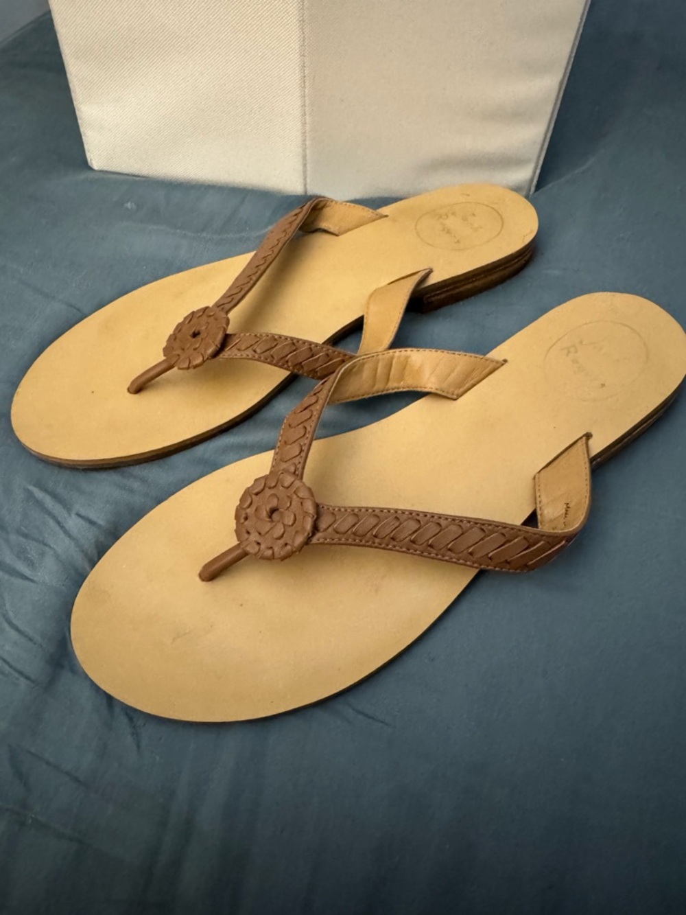 Jack Rogers Rowan Tan Brown Leather T-Strap Sandals